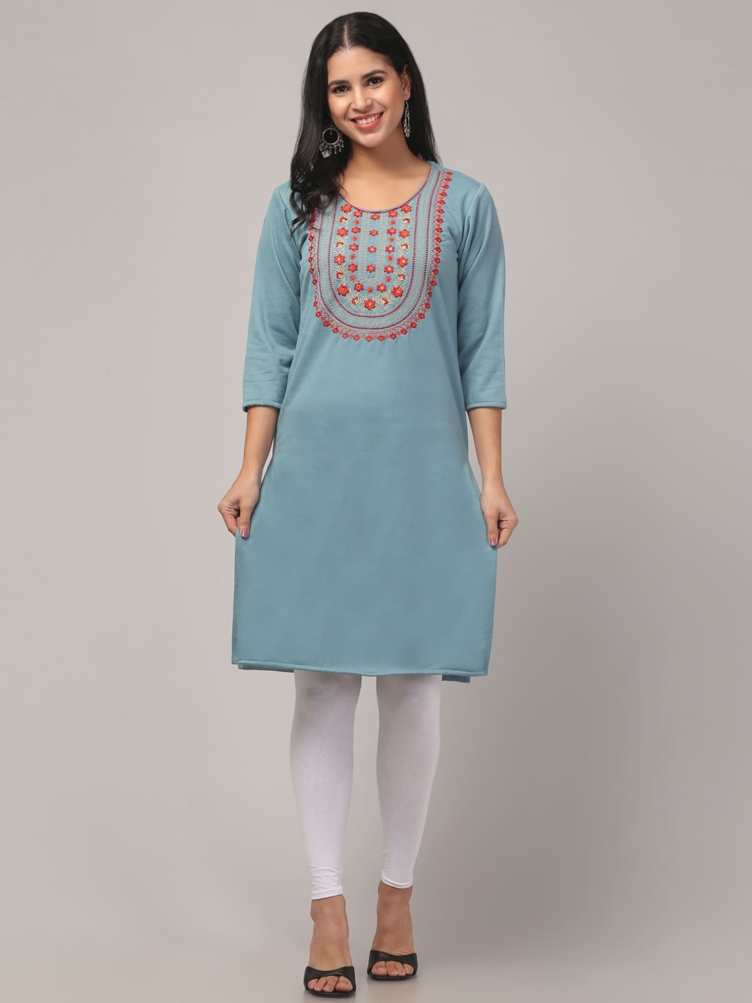 

FAMBEE Women Woollen Kurta, Teal