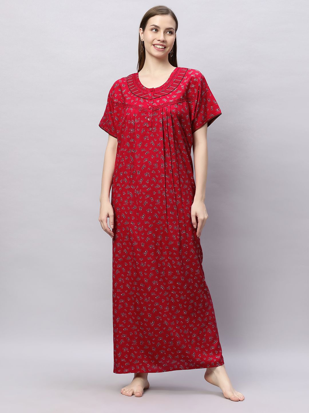 

QUIRA Women Printed Maxi Nightdress, Red