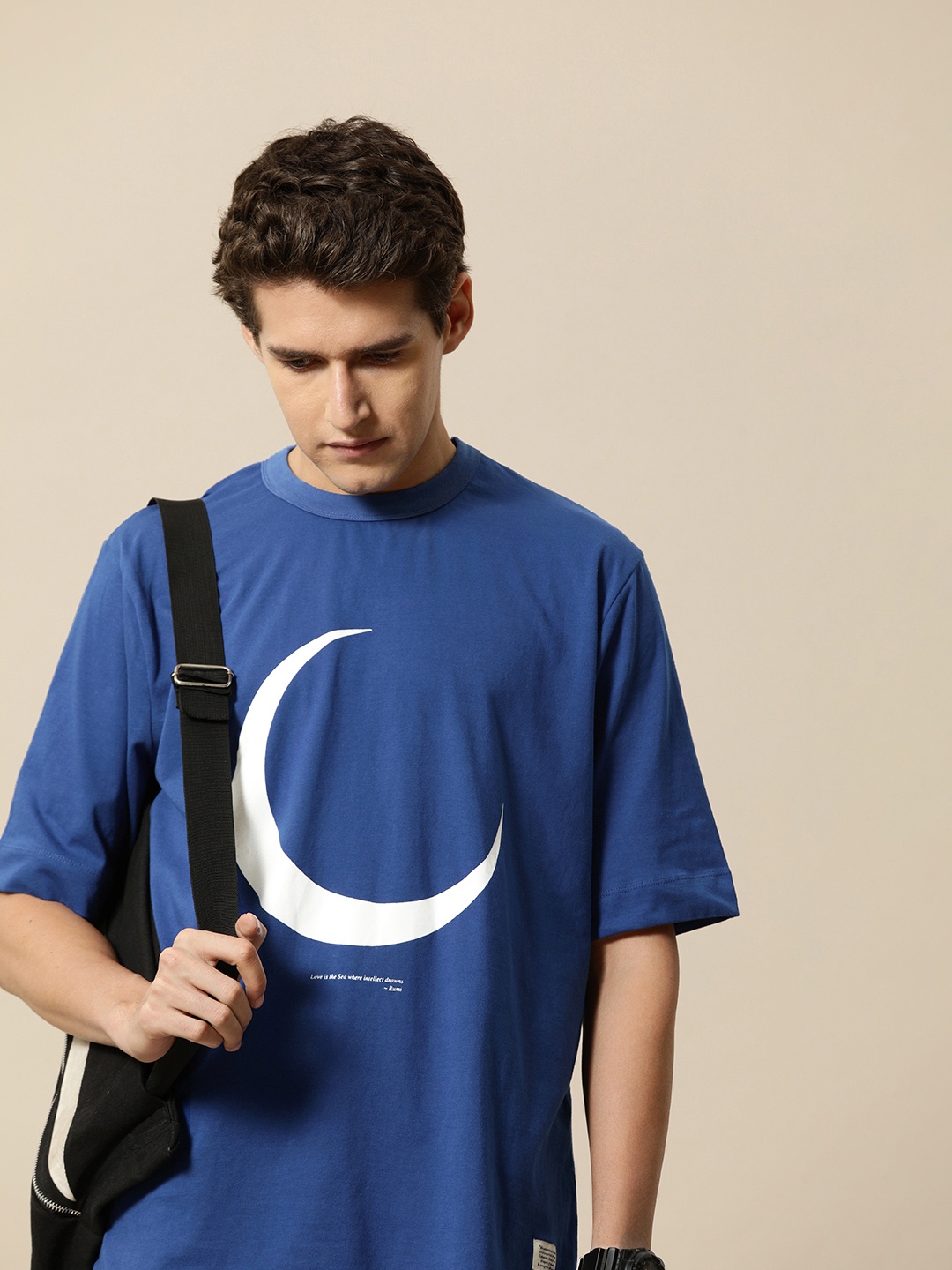 

Mr Bowerbird Printed Drop-Shoulder Sleeves Pure Cotton T-shirt, Blue