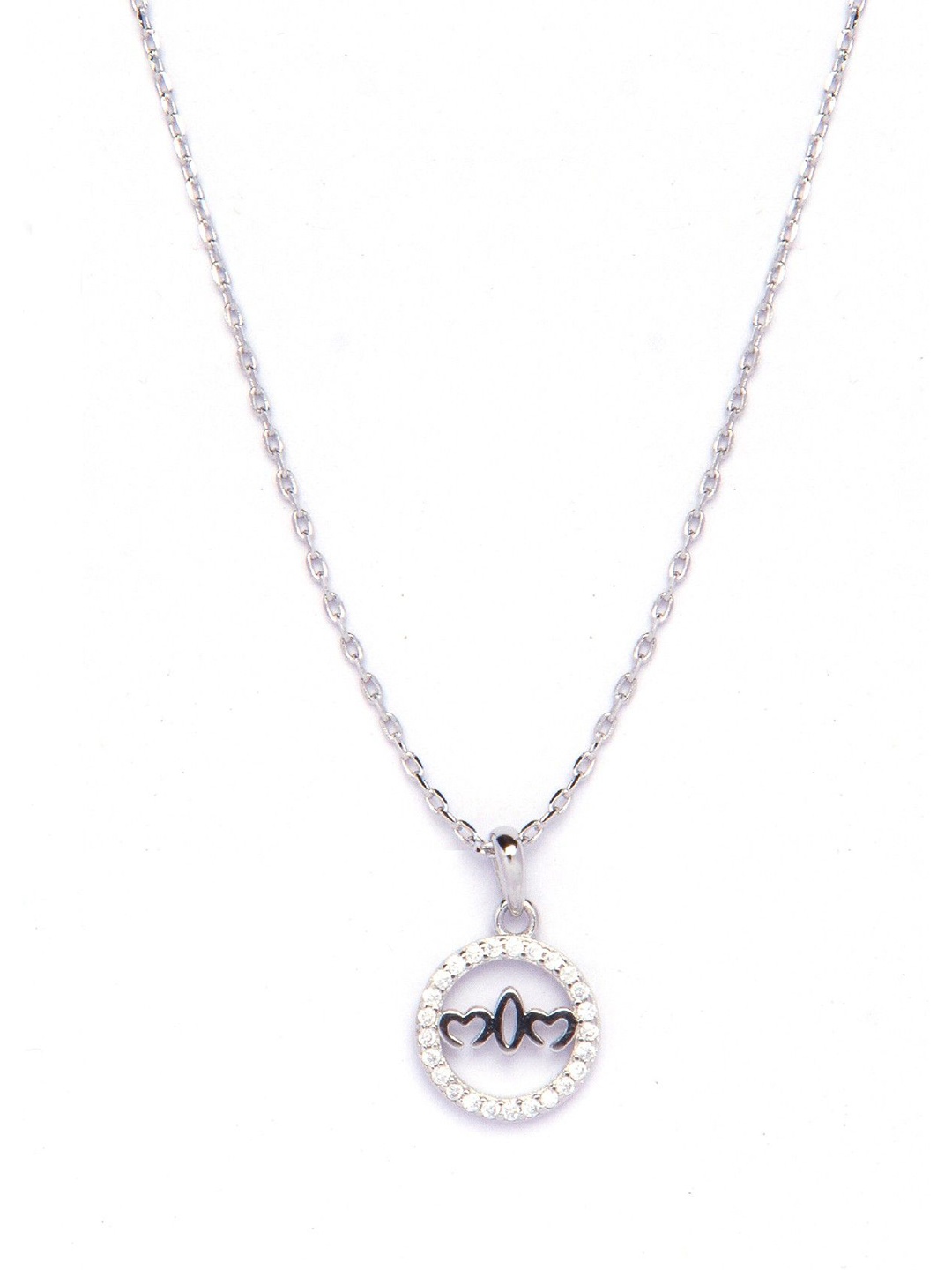 

De Flossy Silver 925 Sterling Silver Stone-Studded Dual Heart Shaped Pendant With Chain
