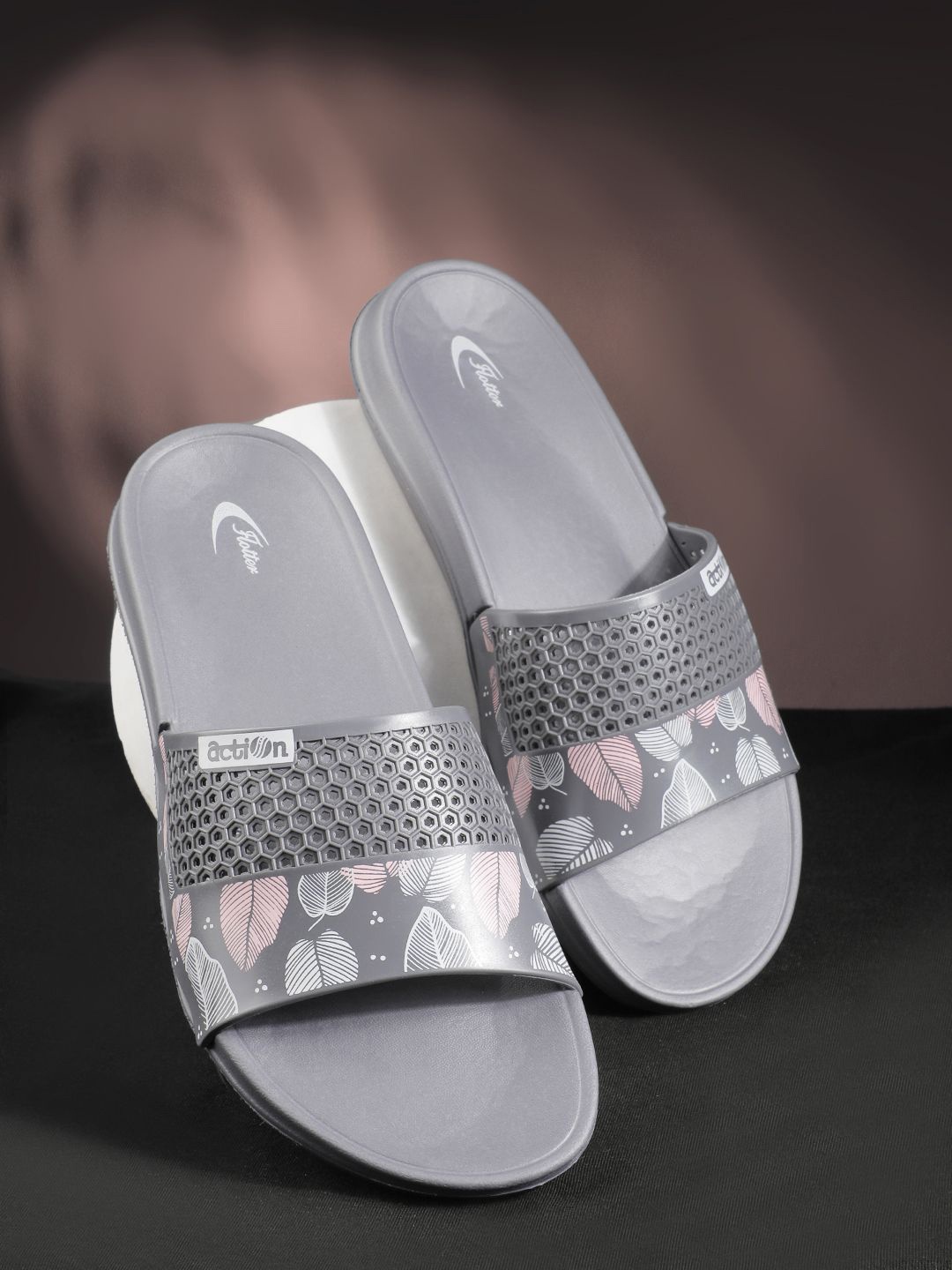 

Action Women Printed Rubber Sliders, Grey