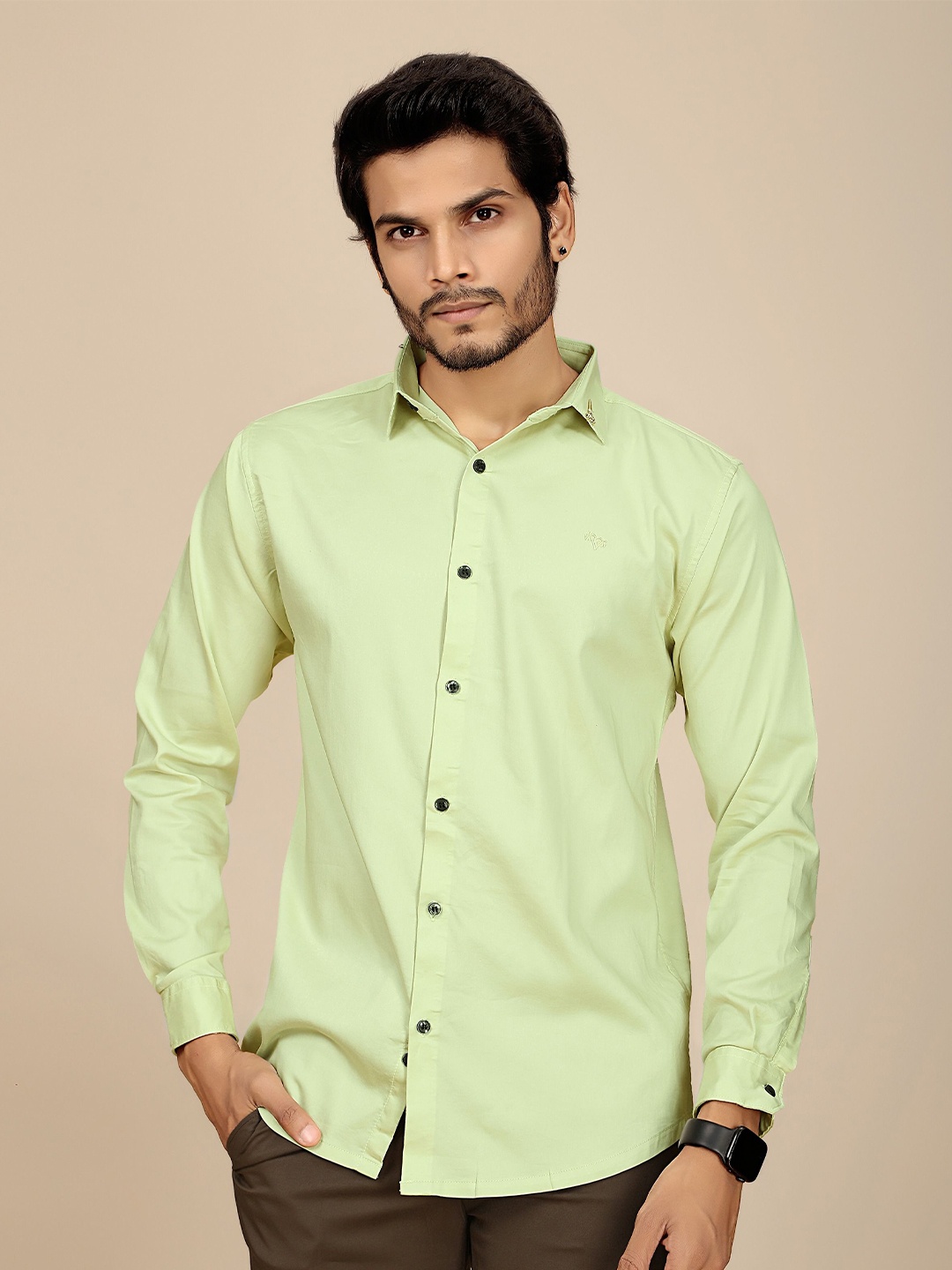 

JOSE N POSE Men Premium Tailored Fit Spread Collar Solid Satin Casual Shirt, Green
