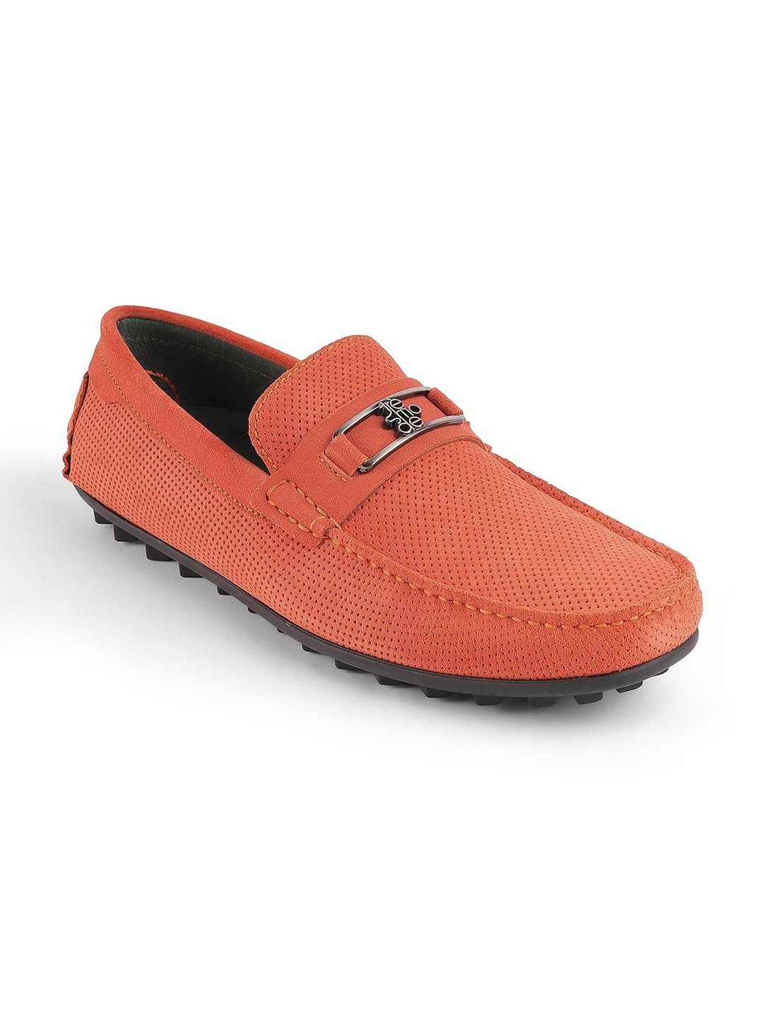 

Tresmode Men Perforations Suede Round Toe Slip-On Loafers, Orange