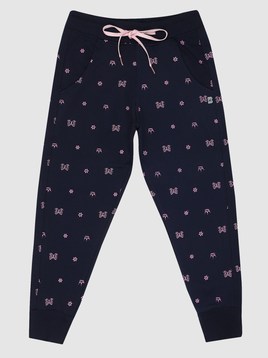 

Bodycare Girls Printed Cotton Mid-Rise Track Pants, Navy blue