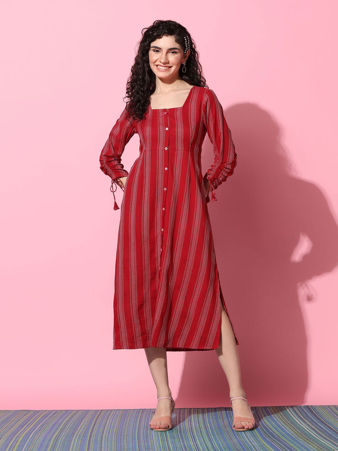 

Moda Rapido Printed Tie-Ups A-Line Midi Dress, Maroon
