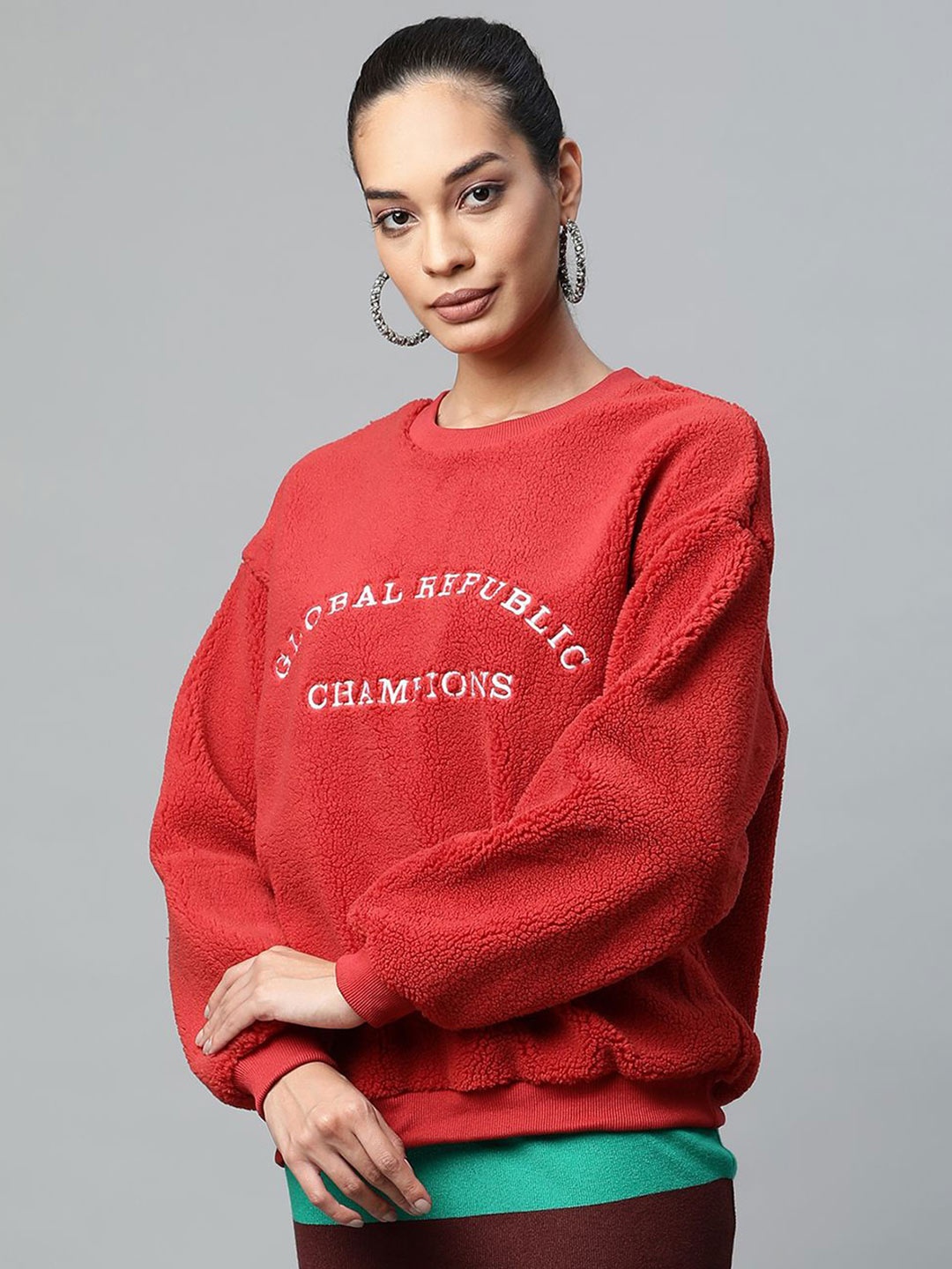 

Global Republic Women Round Neck Pullover Sweatshirt, Red