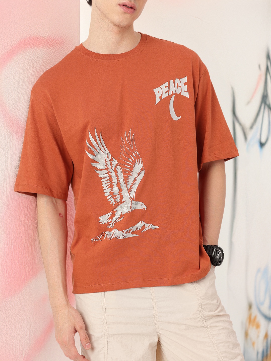 

Kook N Keech Modern Vibe Graphic Printed Relaxed Fit T-shirt, Rust