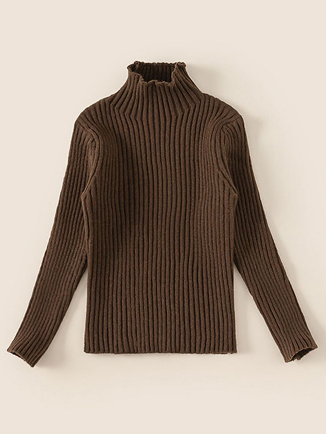 

LULU & SKY Girls Ribbed Turtle Neck Pullover, Brown