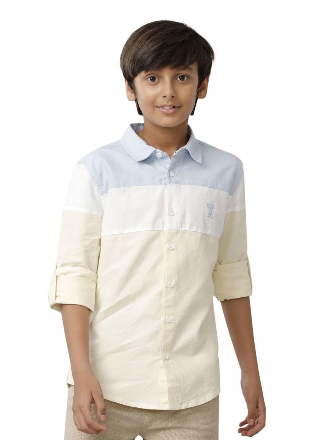 

UNDER FOURTEEN ONLY Boys Spread Collar Horizontal Striped Cotton Casual Shirt, Yellow