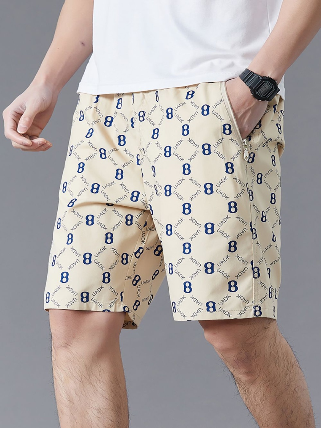 

StyleCast x Revolte Men Printed Cotton Shorts, Khaki