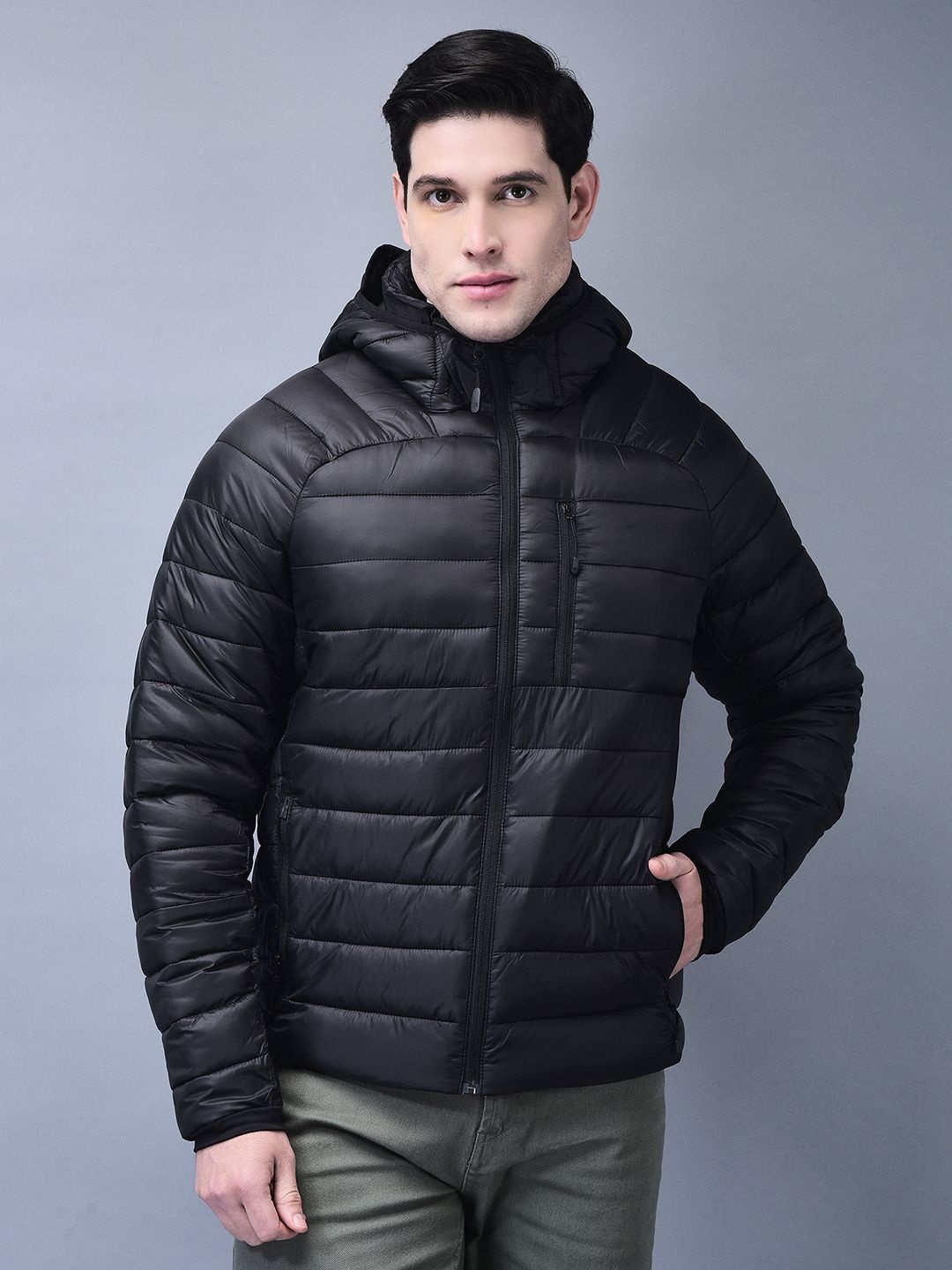 

Woodland Men Hooded Solid Casual Puffer Jacket, Black