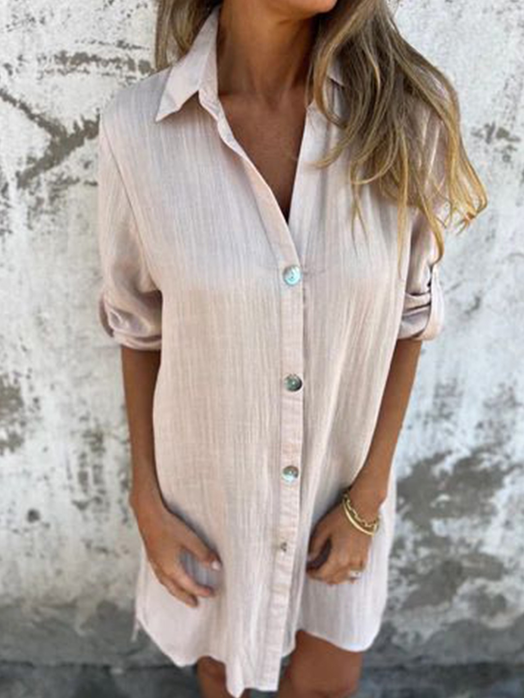 

StyleCast Women Shirt Collar Shirt Dress, Beige