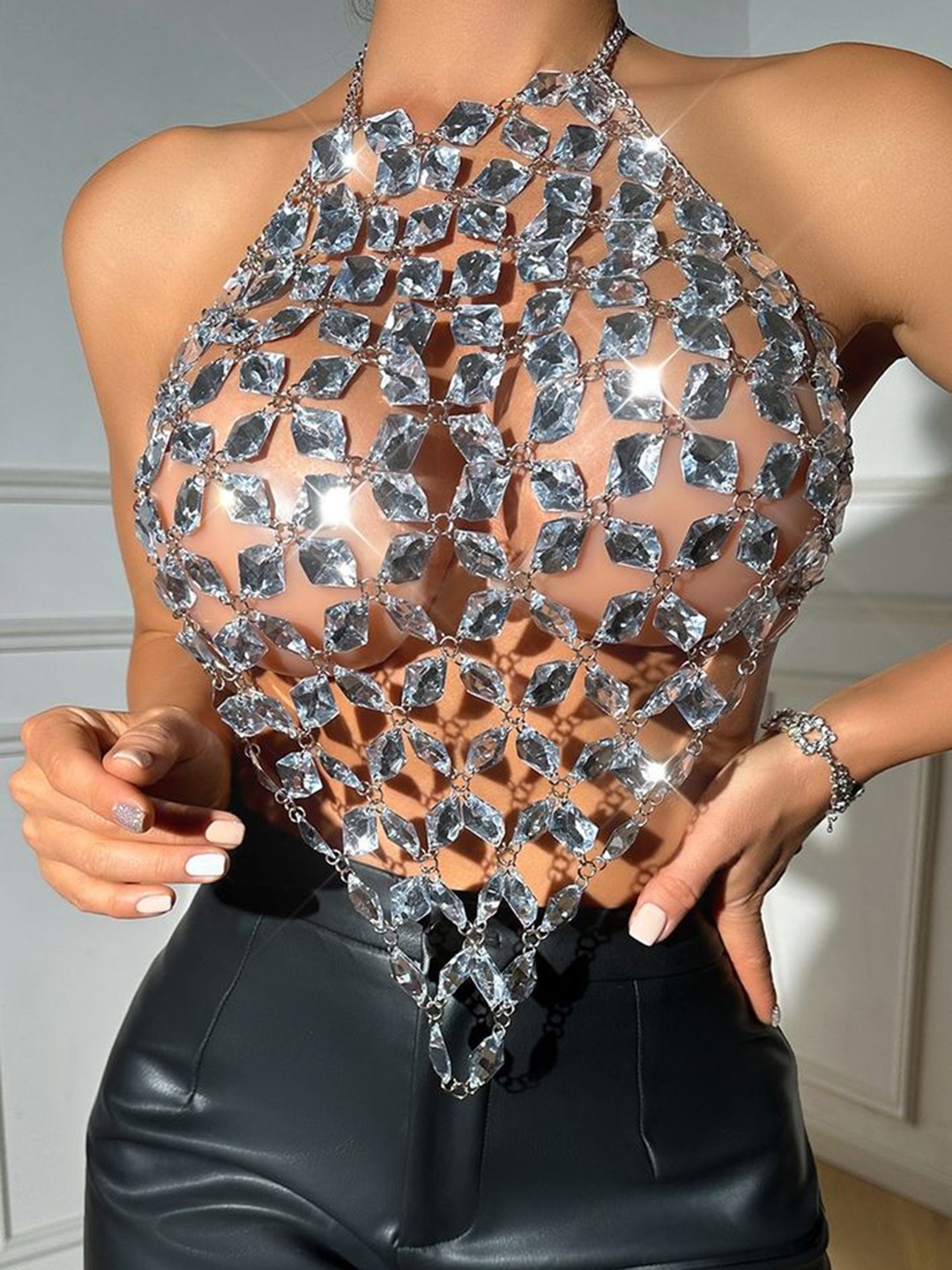 

LULU & SKY Animal Print Styled Back Top, Silver