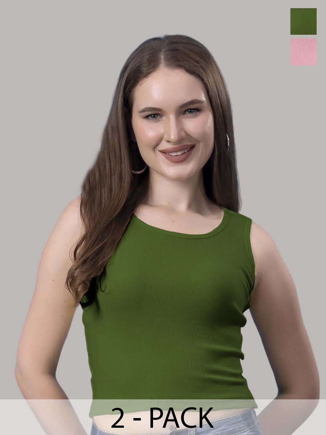 

Friskers Women Pack of 2 Cotton Tank Crop Top, Coral