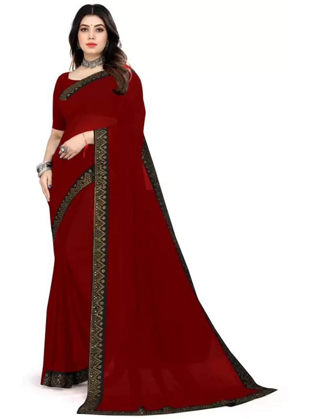 

SAADHVI Embroidered Pure Georgette Designer Saree, Maroon