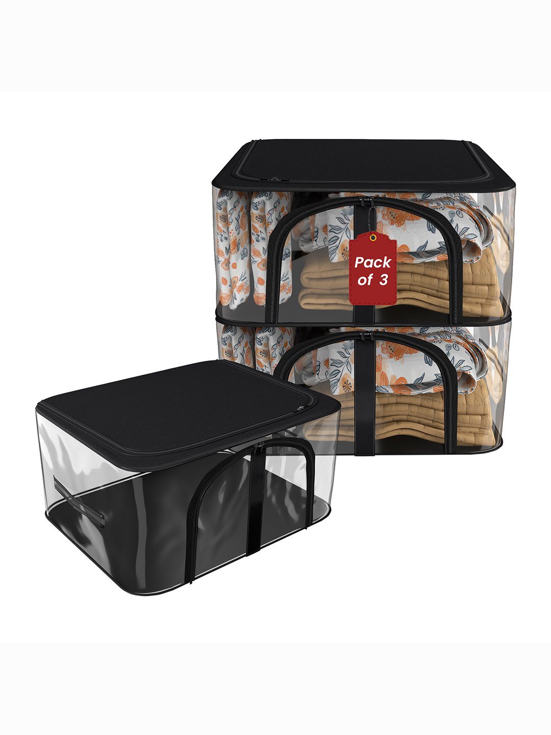 

Kuber Industries Black & Transparent 3 Pieces Waterproof Drawer Organisers
