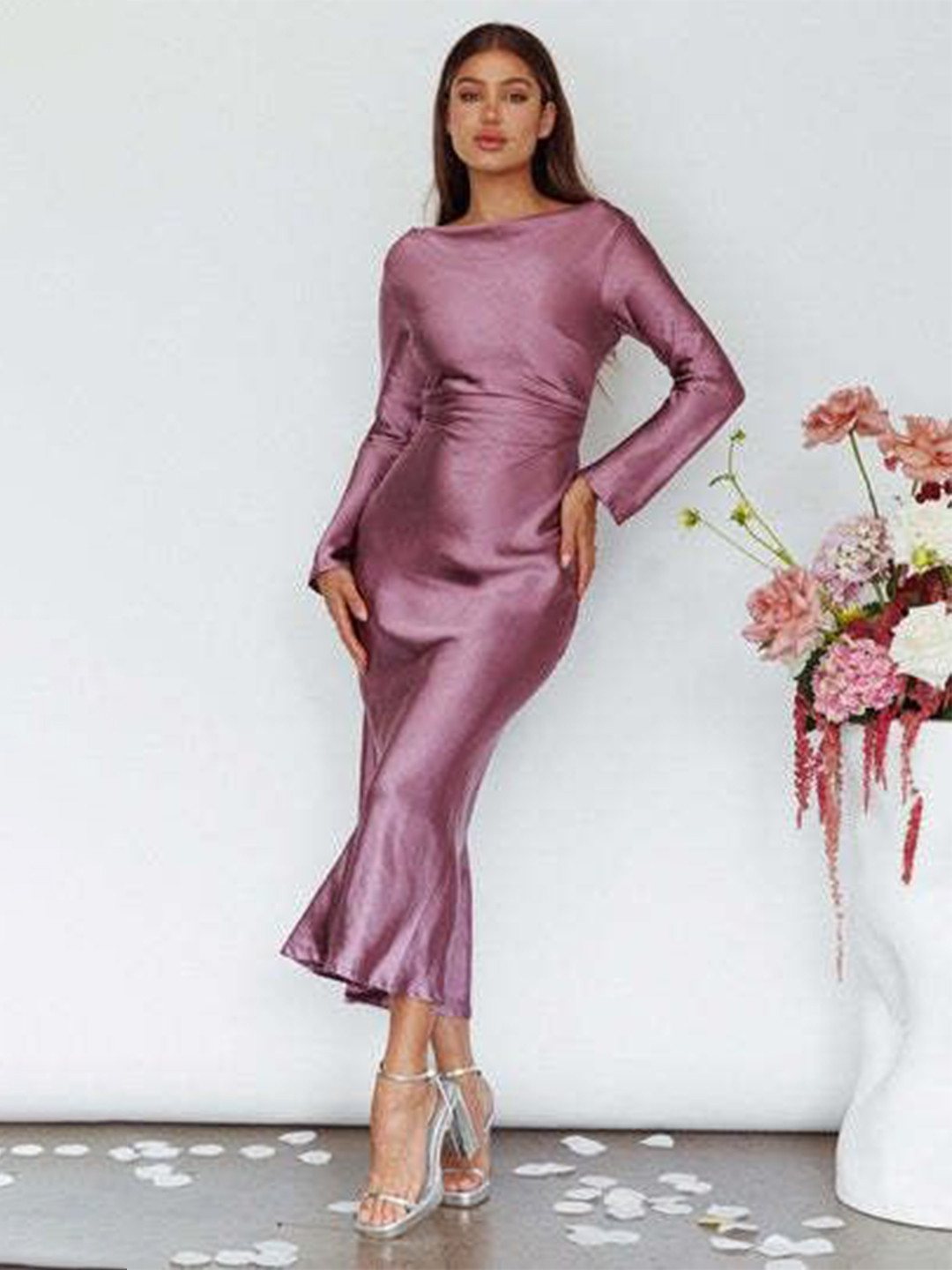 

StyleCast Boat Neck Satin Bodycon Midi Dress, Mauve