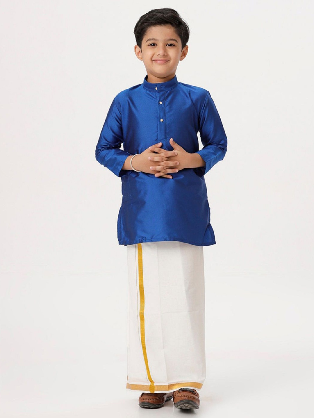 

Ramraj Boys Long Sleeves Kurta with Jari Dhoti Combo, Blue