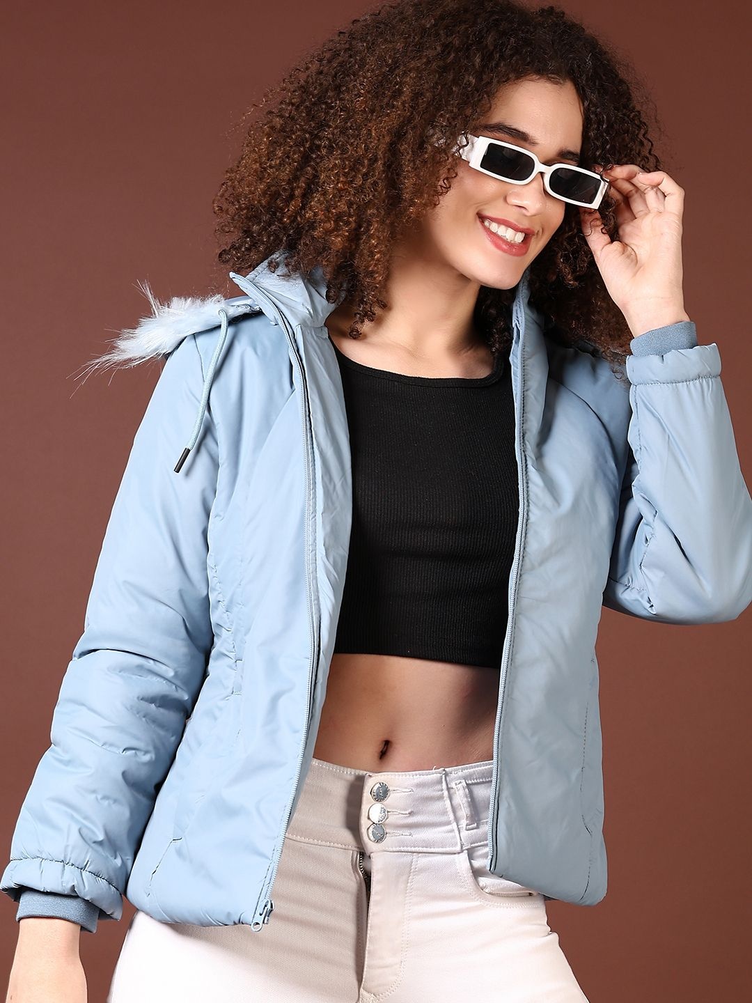

V-Mart Women Hooded Solid Cotton Casual Parka Jacket, Blue