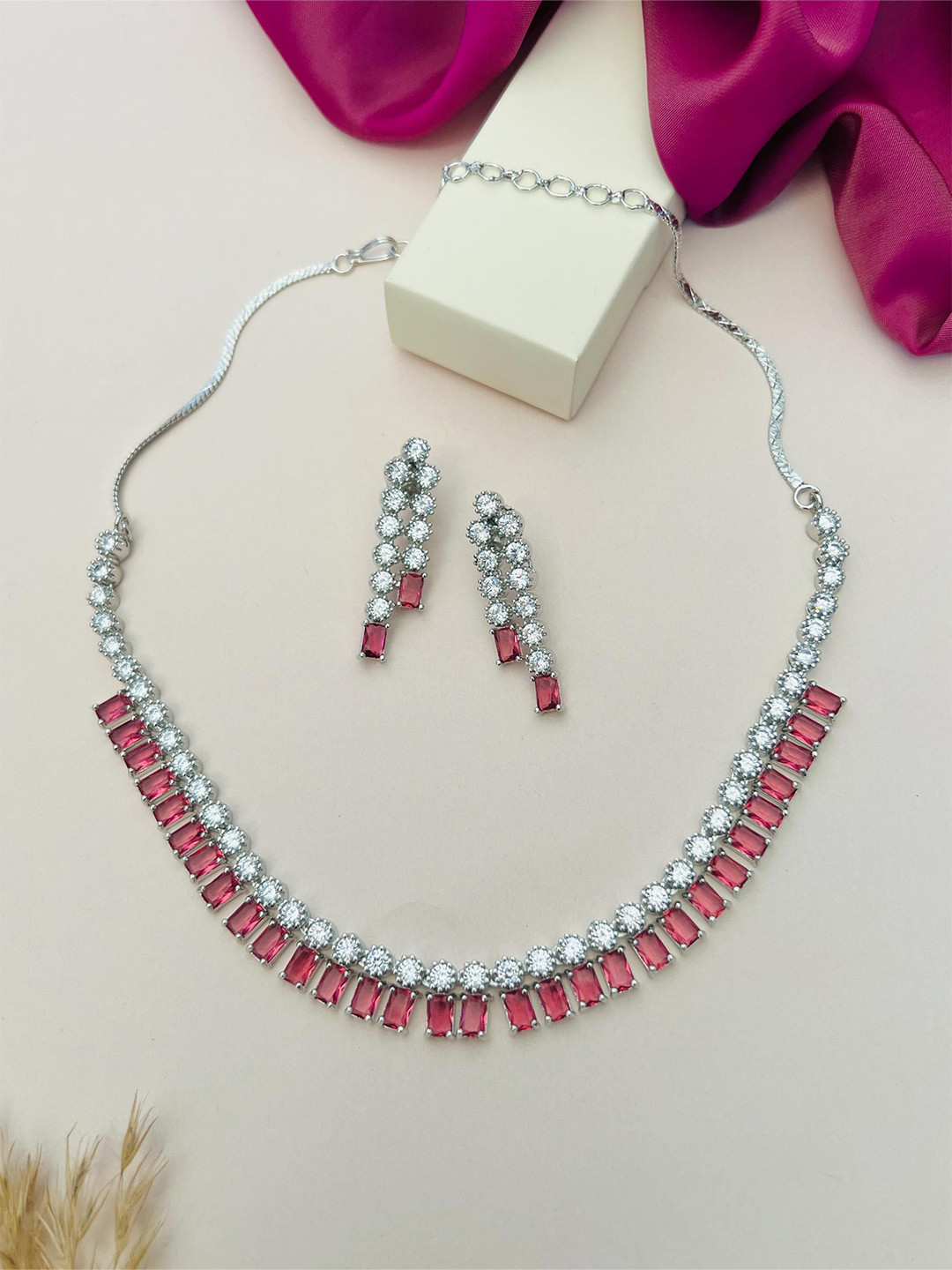 

ABDESIGNS Enchanting Silver Plated American Diamond Necklace