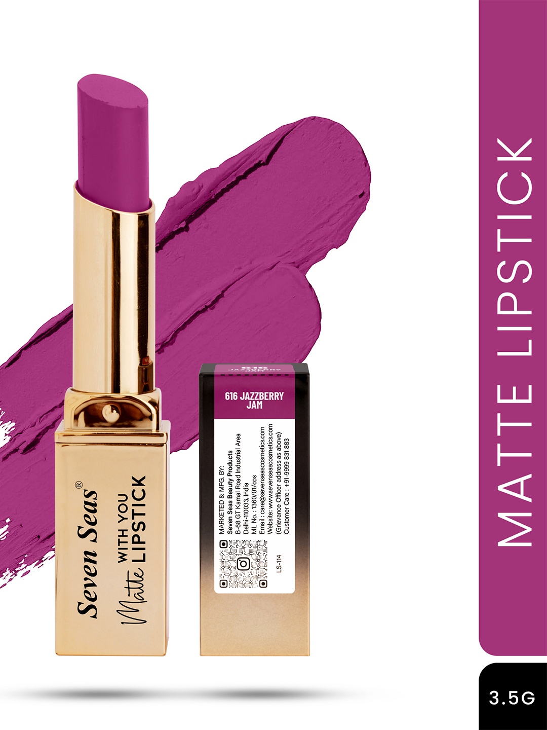 

Seven Seas Matte With You Smooth & Soft Long Lasting Lipstick 2.5g - Jazzberry Jam 616, Pink