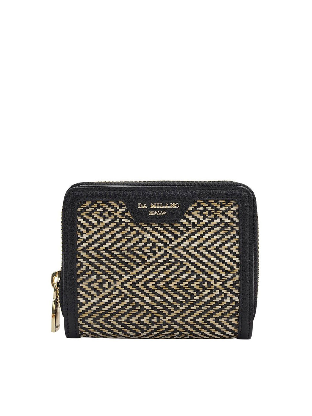

Da Milano Women Textured Leather Zip Around Wallet, Black