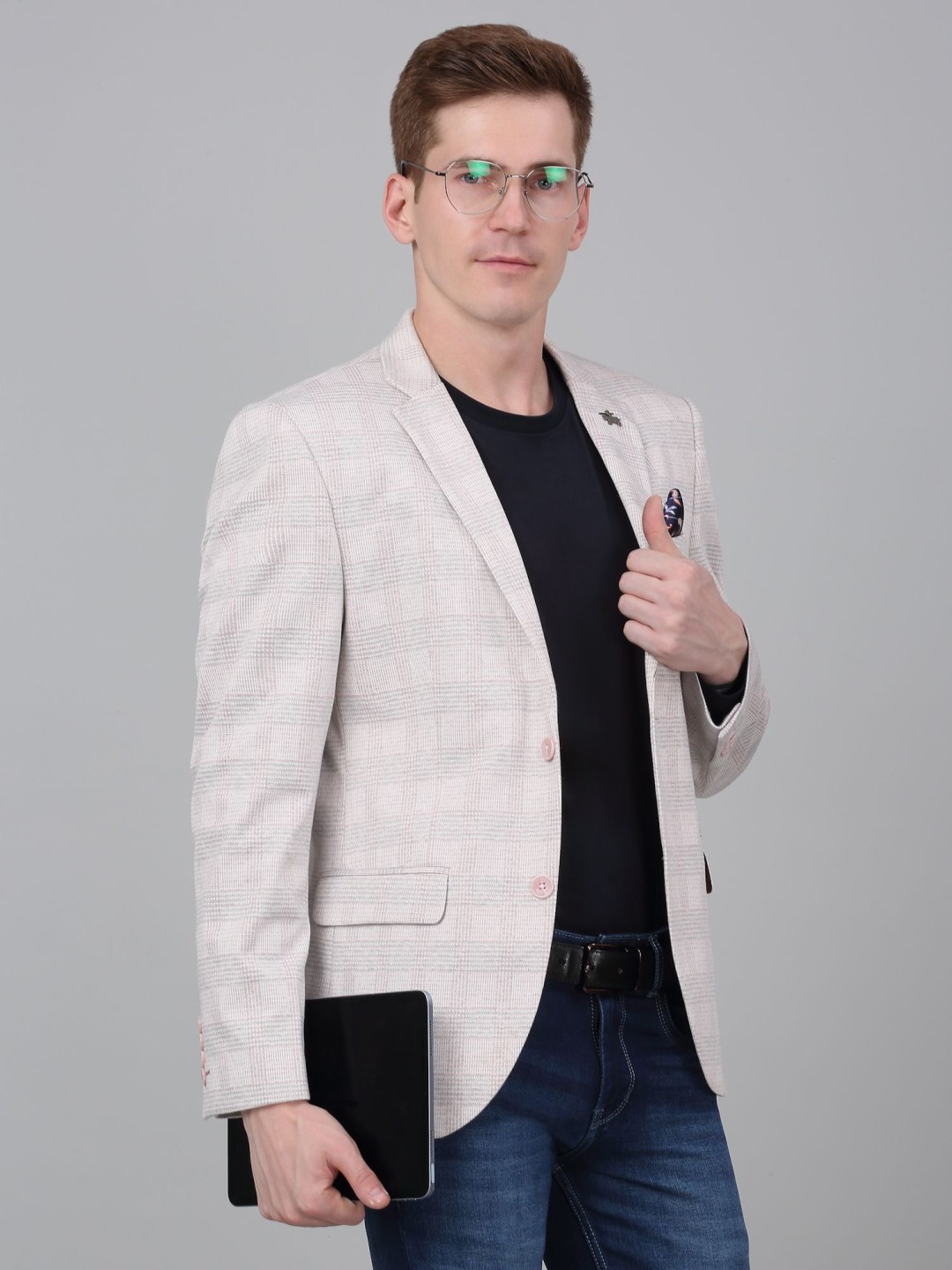 

Cantabil Checked Single Breasted Blazer, Pink