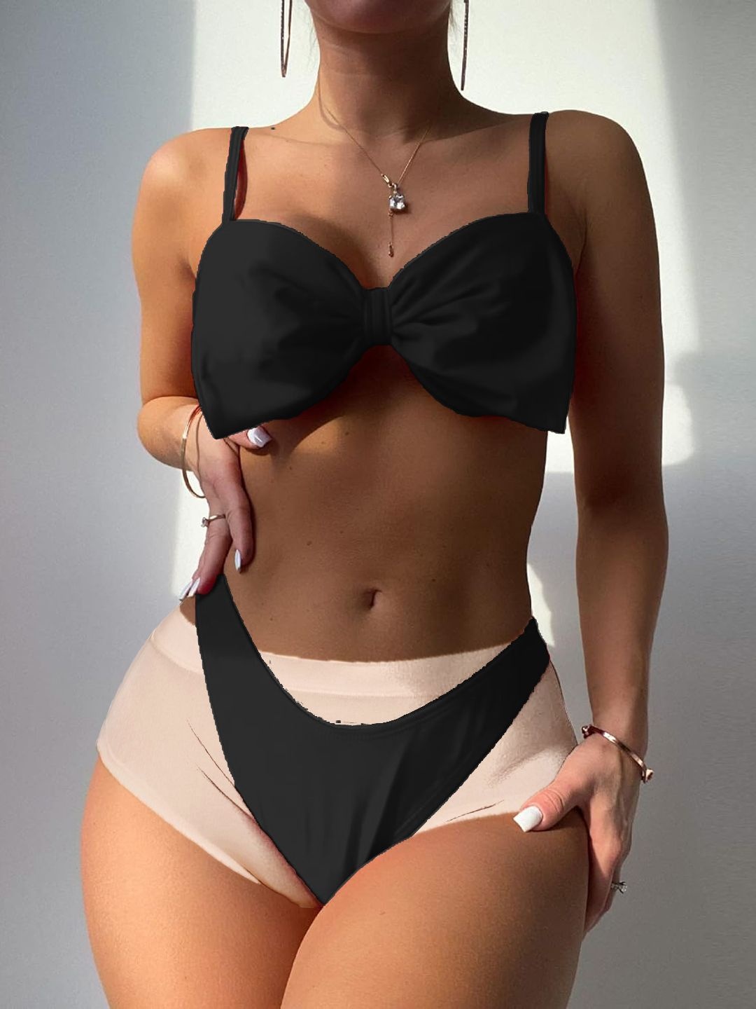 

KRENOZ Big Bow Swim Bikini Set, Black