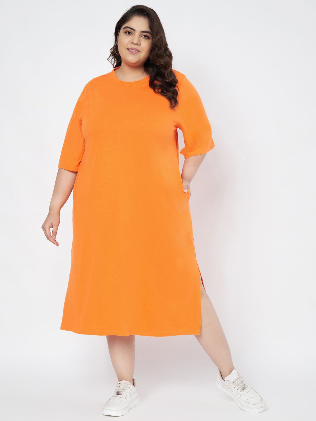 

BRINNS Women Plus Size Cotton T-shirt Midi Dress, Orange