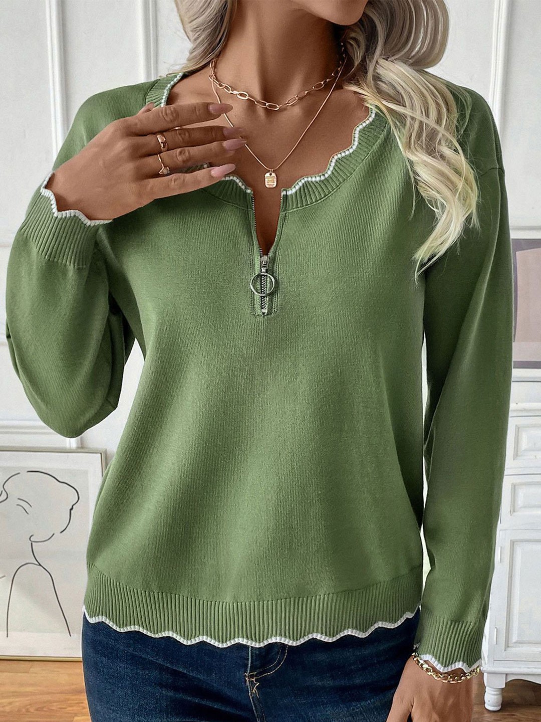 

DressBerry Women Mandarin Collar Top, Green