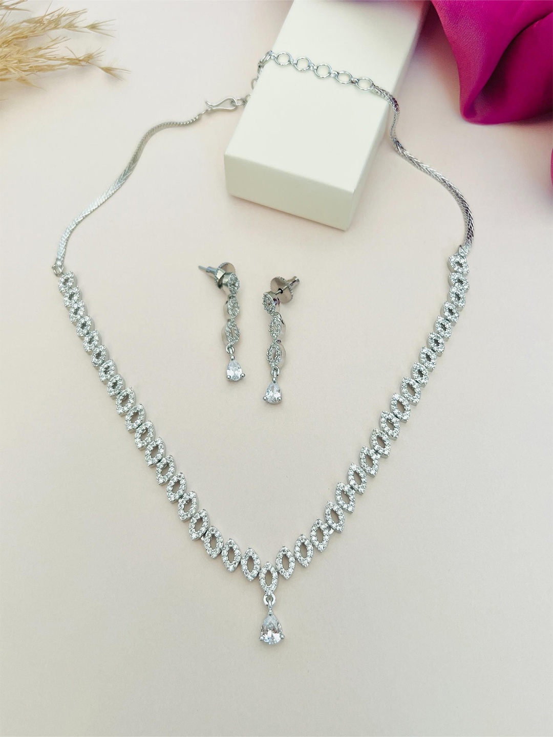 

ABDESIGNS Enchanting Silver Plated American Diamond Necklace