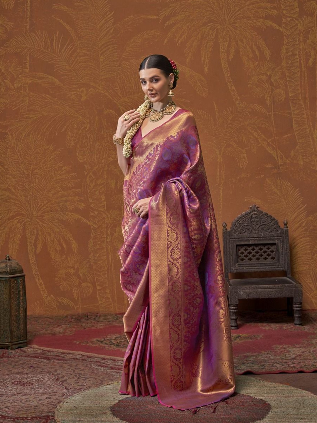 

Anouk Ethnic Motifs Zari Banarasi Saree, Purple