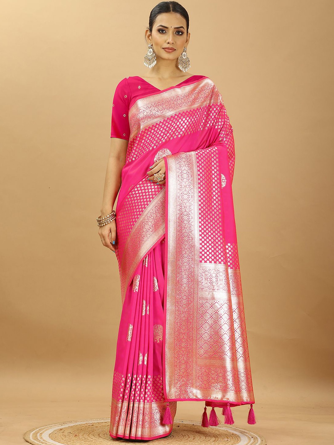 

SWAMI STUDIO Woven Design Zari Pure Silk Banarasi Saree, Pink