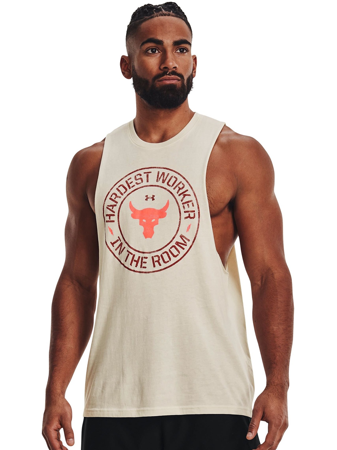 

UNDER ARMOUR Men Project Rock Hardest Worker Tank, Brown