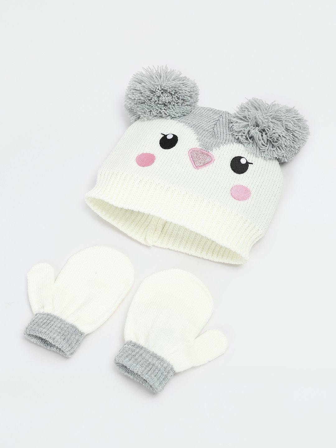 

max Girls Embroidered Beanie & Mitten Set, Grey