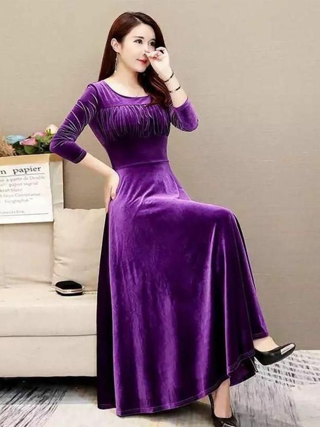 

WESTCHIC Velvet A-Line Maxi Dress, Purple