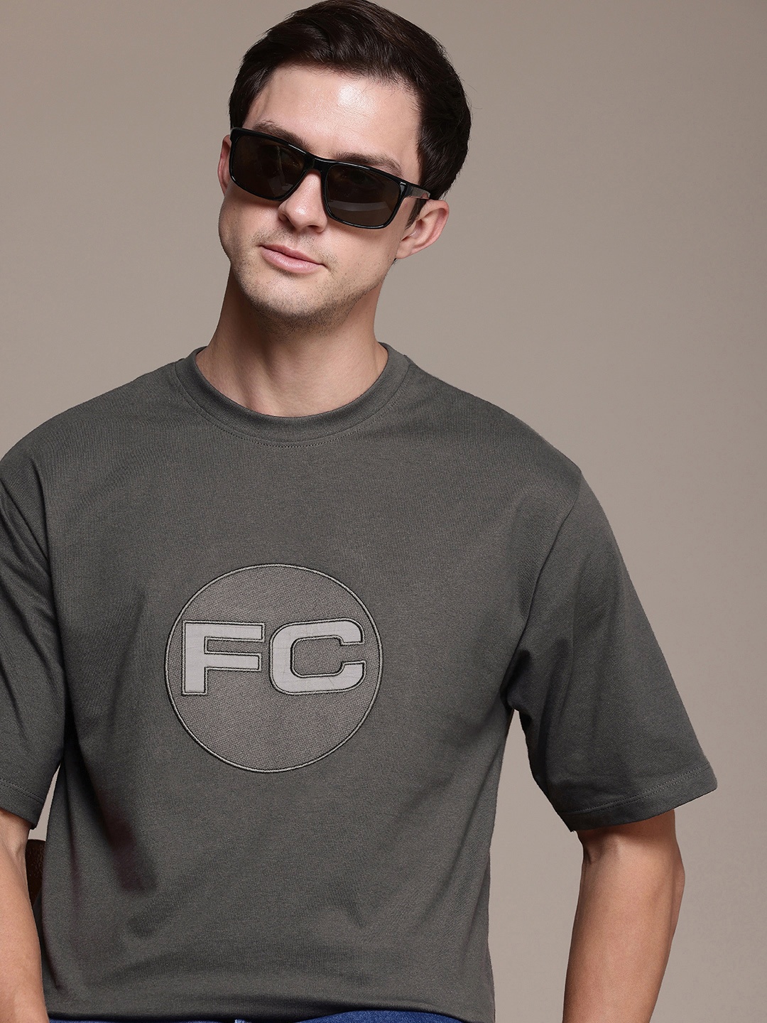 

French Connection Brand Logo Applique Detailing Pure Cotton T-shirt, Grey