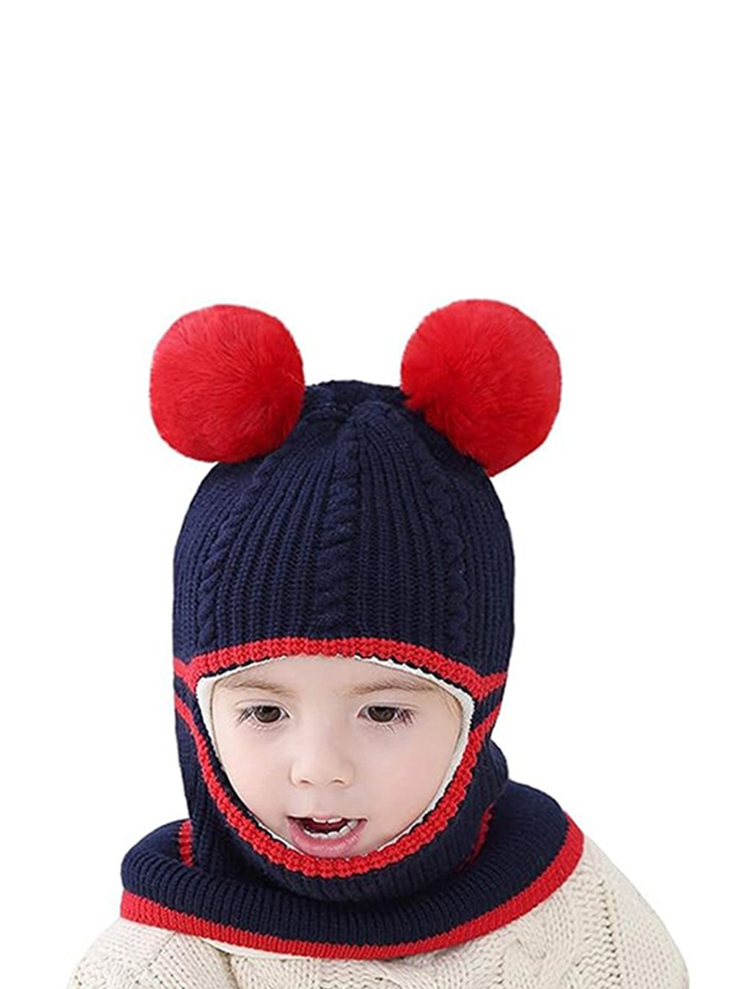 

Babymoon Unisex Kids Colourblocked Woollen Beanie, Navy blue