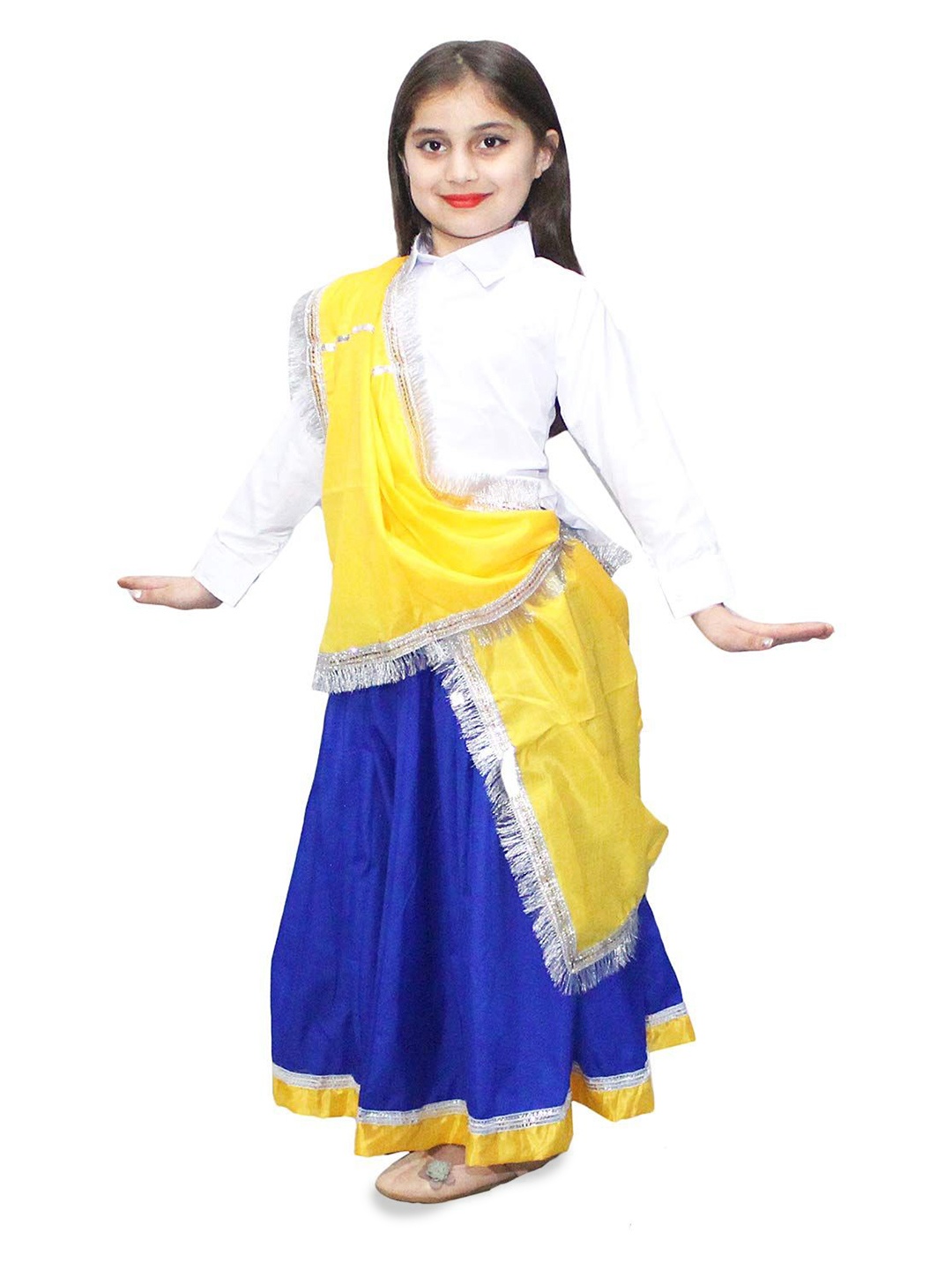 

Kaku Fancy dresses Girls Haryanvi Dance Costume Top with Skirt & Dupatta, White