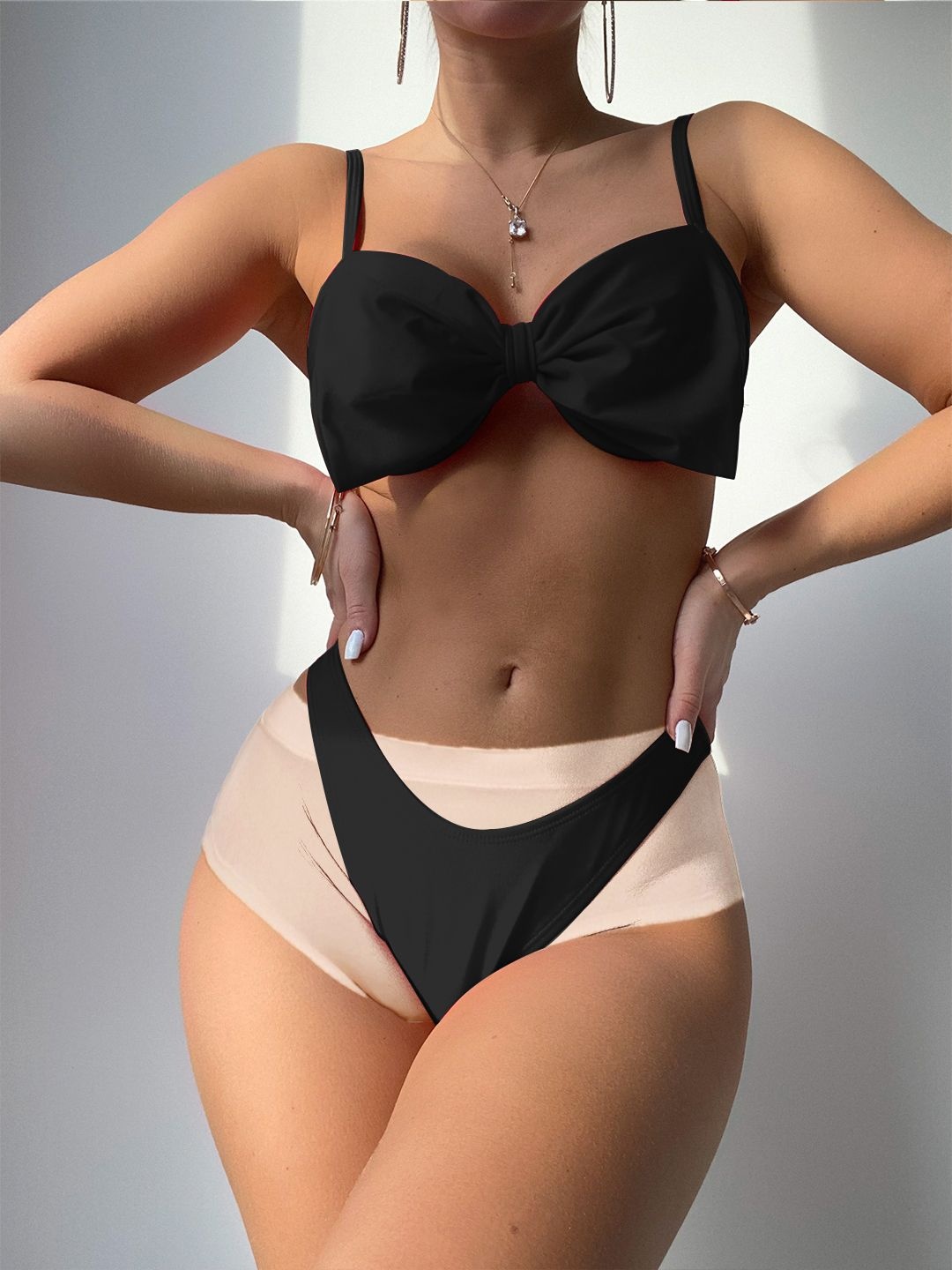 

KRENOZ Big Bow Swim Bikini Set, Black