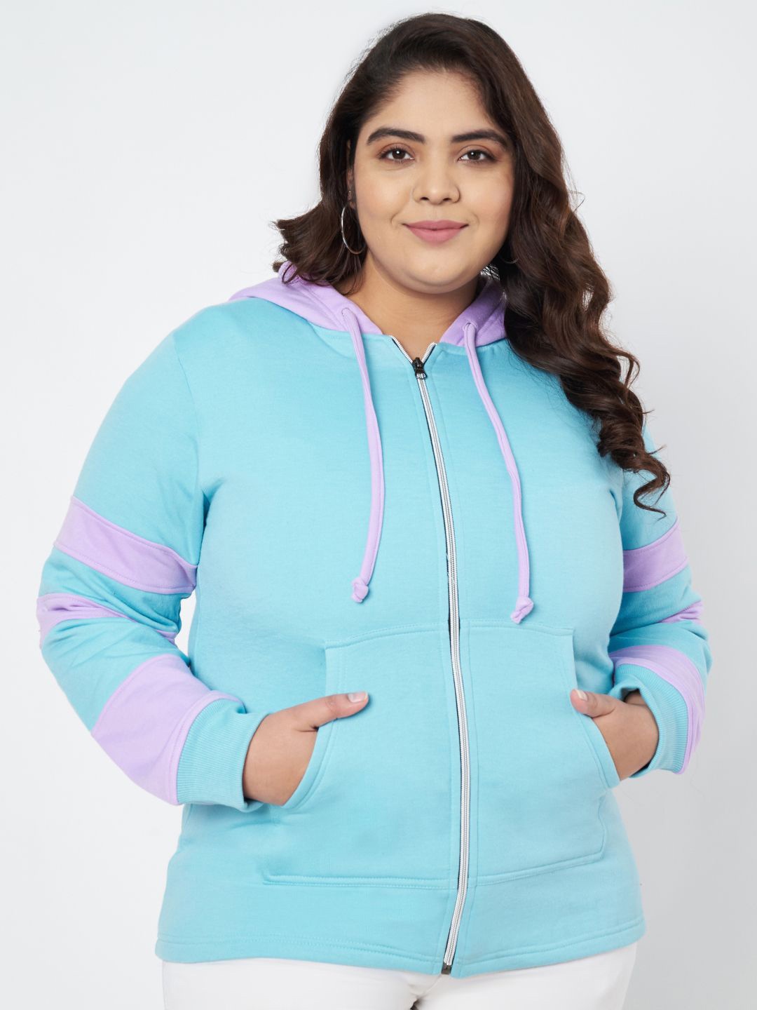 

BRINNS Women Colourblocked Hooded Sweatshirt, Turquoise blue