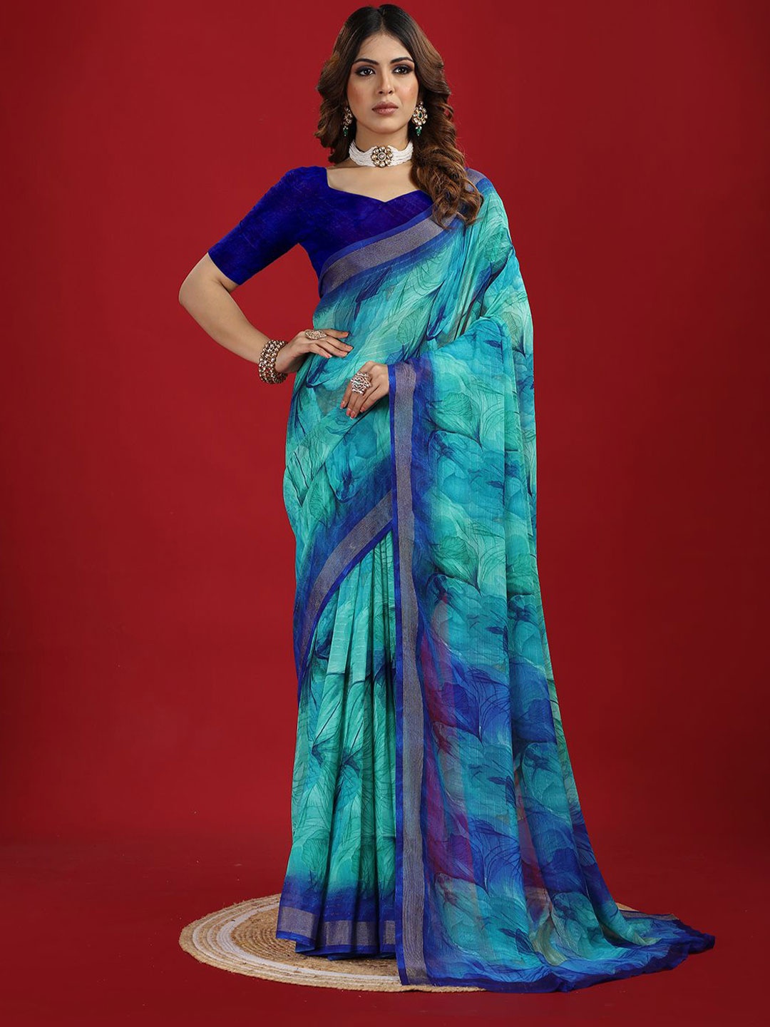 

A.V.M. SILK MILLS Printed Saree, Blue