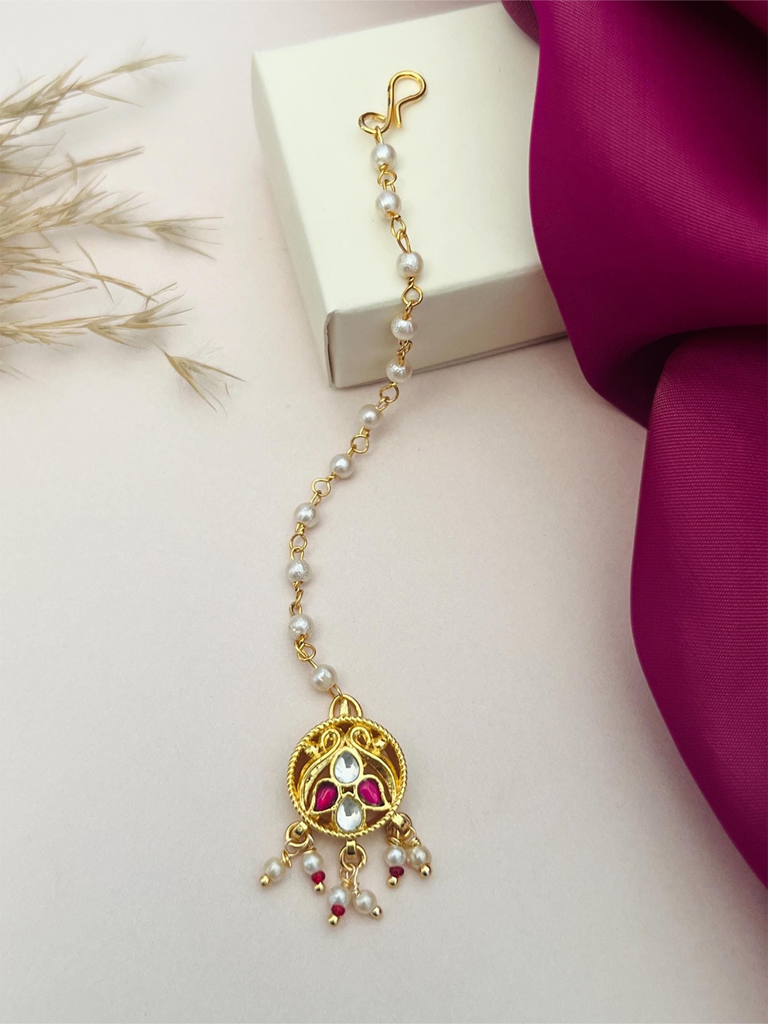 

ABDESIGNS Gold-Plated Pachi Kundan Studded & Beaded Maang Tikka