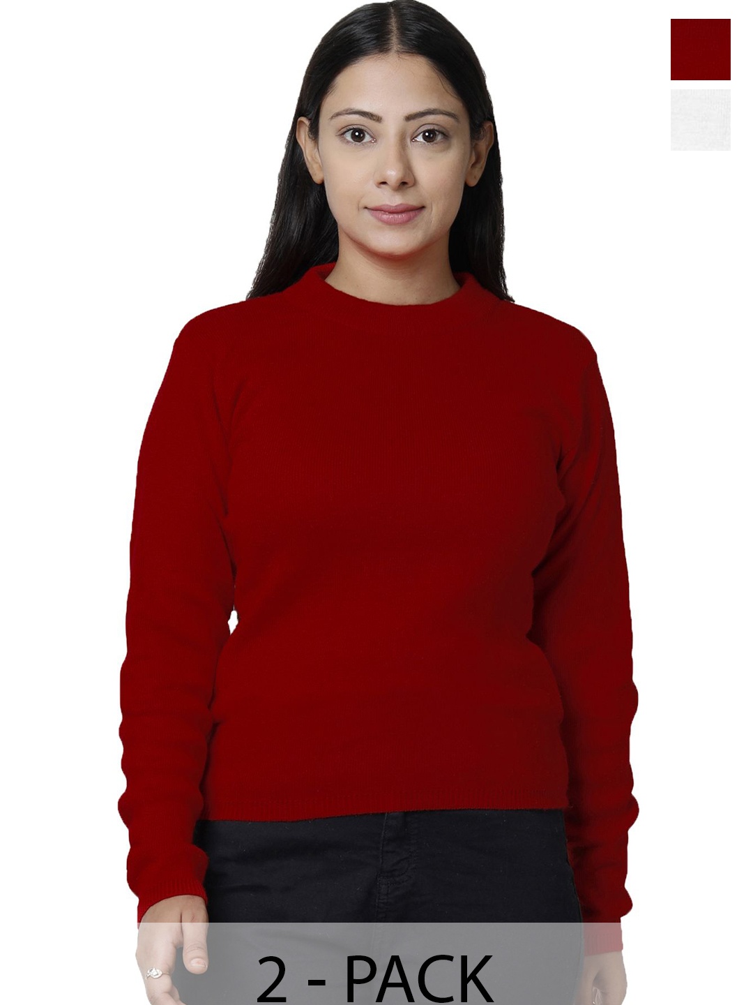 

IndiWeaves Women Pack Of 2 Woollen Ribbed Pullover Sweaters, Red