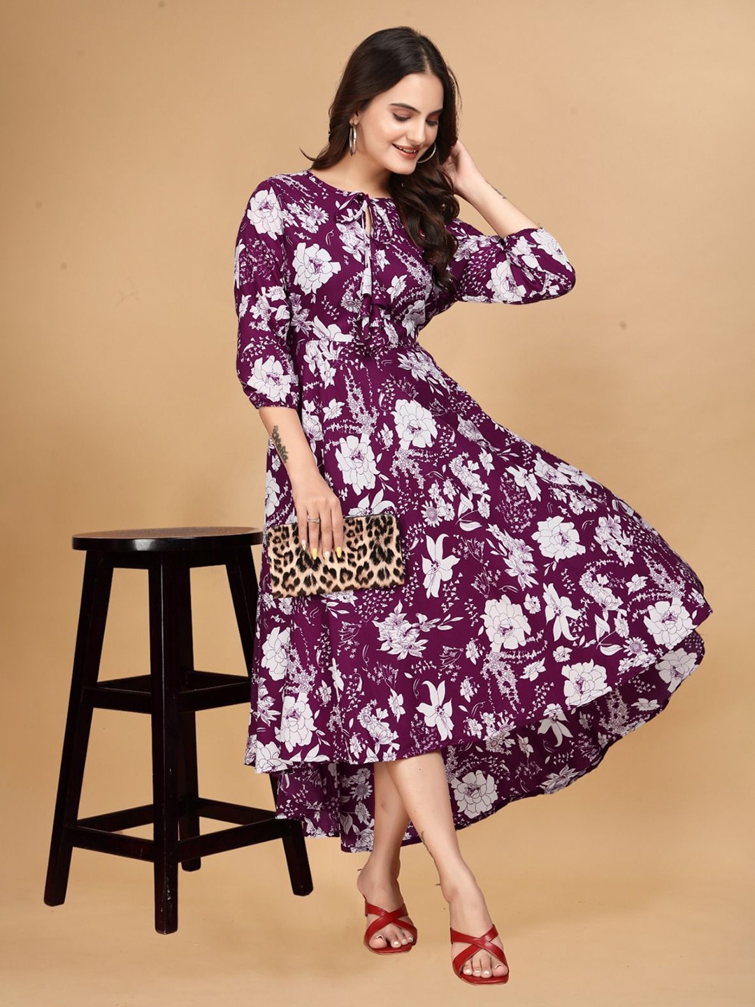 

BAESD Women Floral Printed A-Line Maxi Dress, Purple