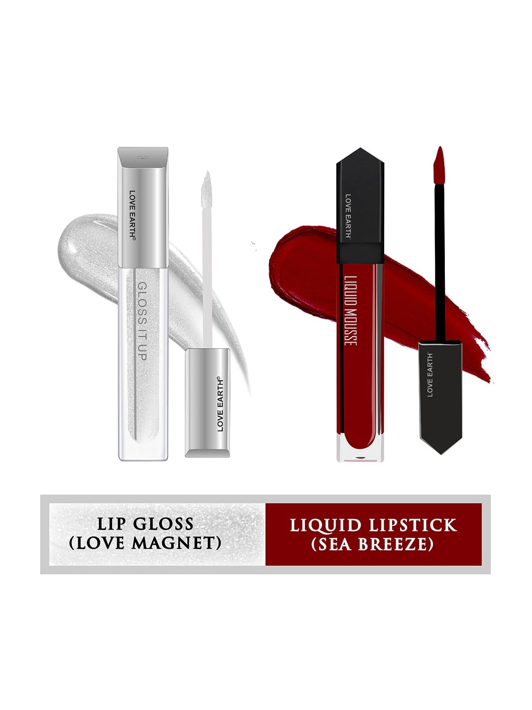 

LOVE EARTH Set of Liquid Mousse Matte Lipstick 6 ml & Gloss It Up Lip Gloss 3ml, Maroon