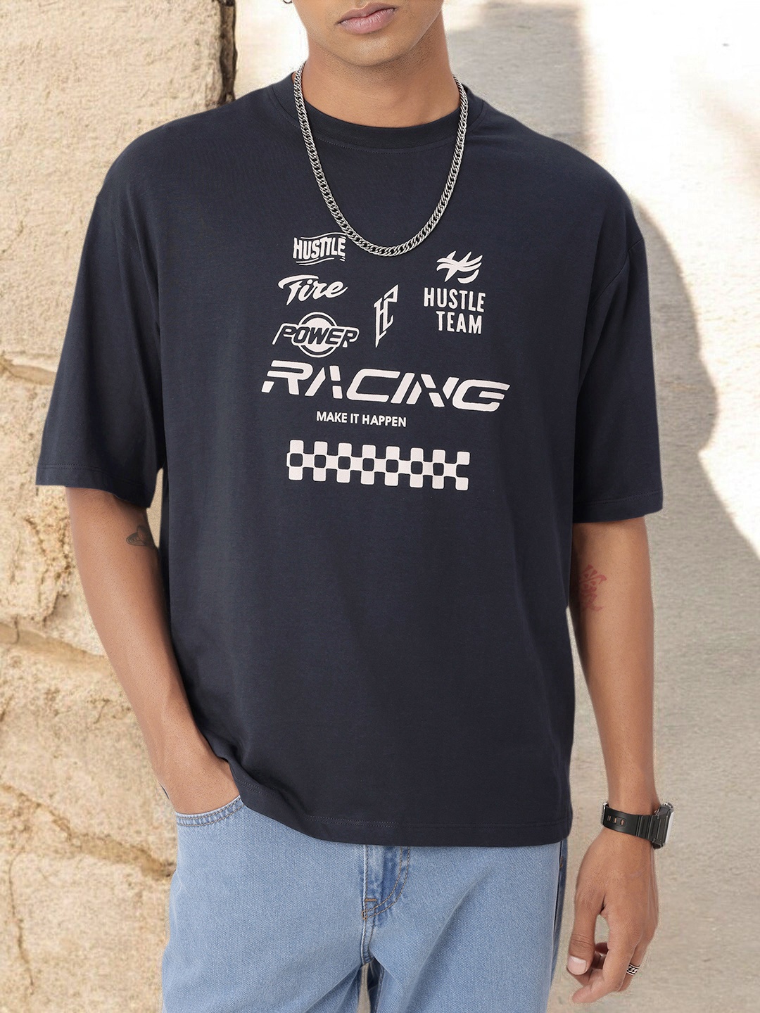 

Kook N Keech Street Race Printed Relaxed Fit T-shirt, Navy blue