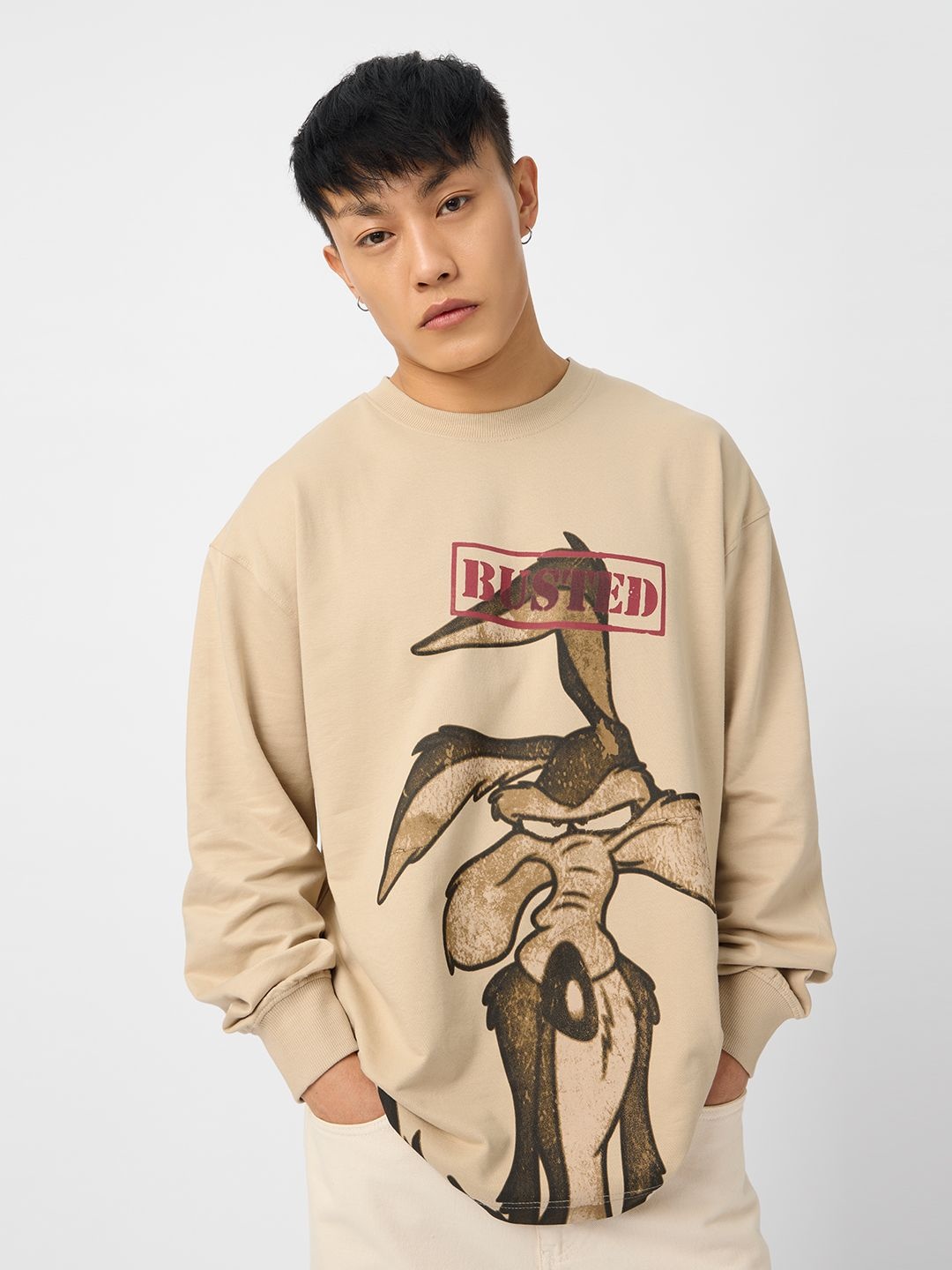 

The Souled Store Men Graphic Printed Round Neck Cotton Oversized T-shirt, Beige