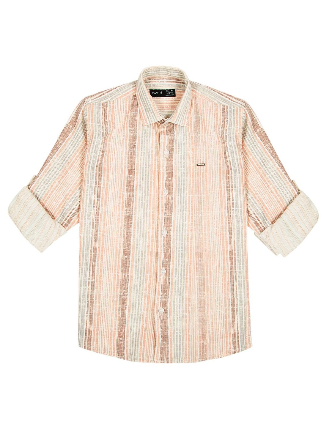 

CAVIO Boys Comfort Fit Spread Collar Vertical Striped Cotton Casual Shirt, Off white