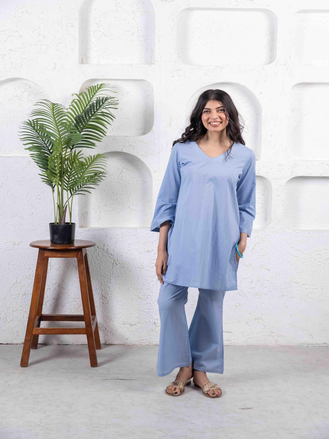 

INAAYA JAIPUR V-Neck Pure Cotton Tunic & Palazzo, Blue